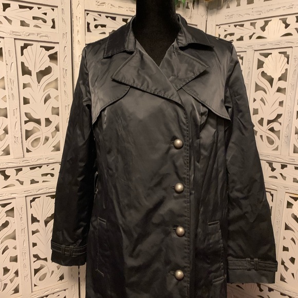 MOSSIMO SUPER NICE SHINY BLACK BUTTON UP LONG SLEEVE LONG COAT - Picture 2 of 9